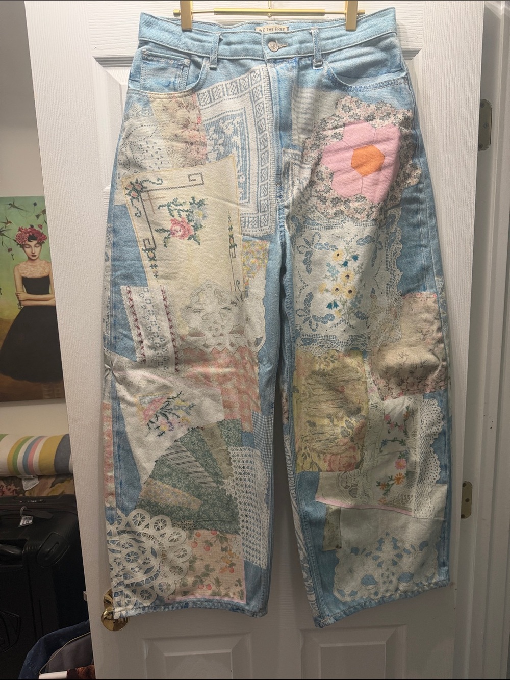Free People Blue Patchwork Wide Leg Jeans - Picture 2 of 3